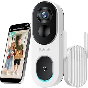 BOTSLAB Wireless Video Doorbell Camera, No Subscription, AI Detection, Head-to-Toe View, 5200mAh Battery, IP66 Waterproof