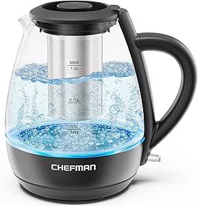 Chefman Electric Kettle 1L with Tea Infuser, Boil-Dry Protection