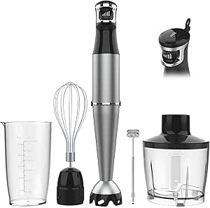 Handheld Immersion Blender Set 1100W, 5-in-1 Stick Emulsifier with Chopper, Whisk, and Frother - Ideal for Soup, Baby Food, Smoothies