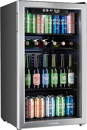 hOmeLabs Beverage Refrigerator - 120 Can Mini Fridge for Soda, Beer, Wine - Glass Door, Drink Dispenser - Office, Bar Machine