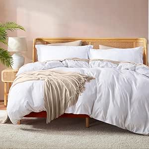 Nestl White Full Size Duvet Cover Set - Soft Brushed 3 Piece Bedding with Button Closure, 80x90 inch Duvet, 2 Shams