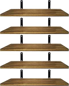 Mardili Rustic Wood Wall Shelf Set, 5 Shelves, Light Brown