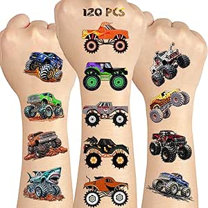 Monster Truck Temporary Tattoos Set for Kids' Birthday Fun