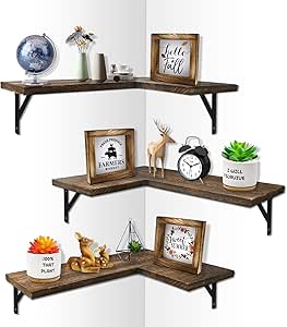 Mailesi Rustic Wooden Corner Shelves Set for Home Decor