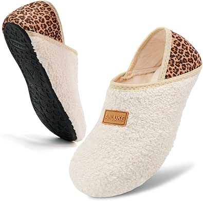 ANLUKE Fuzzy Slipper Socks for Women Men, Rubber Sole, Non-Slip Indoor/Outdoor