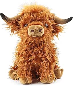 Sylona Highland Cow Plush Toy - Fluffy Teddy Stuffed Animal - Adorable & Safe Gift for Kids - Perfect Cuddly Companion