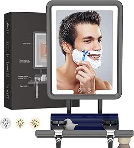 Shave Smarter with Fogless Shower Mirror - Heated, Dimmable Lights, 360° Adjustable - Rechargeable, Storage Tray - Men's Grooming