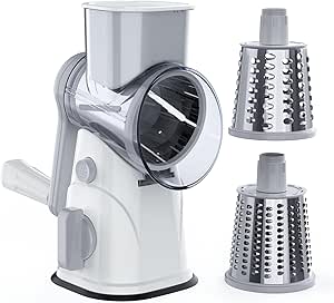 RAINBEAN Rotary Cheese Grater: Hand Crank Shredder with 3 Blades.
