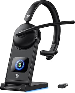 Brand Wireless Headset: Noise Cancelling Mic, 65H Worktime, Fast Charge Bluetooth for Work/PC/Call Center