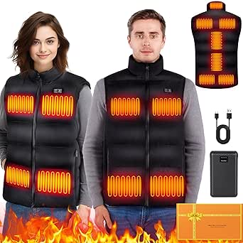 Men's Heated Vest, 17 Heating Zones, Rechargeable 7.4v Battery
