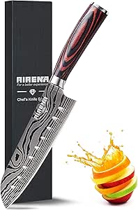 AIRENA Santoku Knife: Japanese Carbon Steel, Razor Sharp, Ergonomic Handle - Home & Restaurant Kitchen Essentials