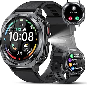 Outdoor Military Smart Watch for Men: Answer Calls, 1.39-inch HD Fitness Tracker with Heart Rate Monitor, Sleep Tracker, Pedometer - 114+ Sports Modes, IP68 Waterproof - iOS Android