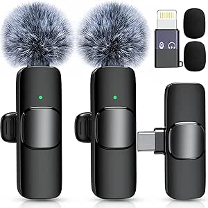 Lavalier Mic Set for iPhone & Android, 2 Mini Lapel Mics - Video Recording, Livestream, YouTube, Online Meeting, TikTok