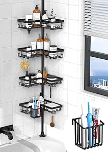 Kegii Telescopic Corner Shower Caddy Organizer with Toothbrush Holder - Rustproof Bathtub Shelf for Inside Shower, Adjustable Height
