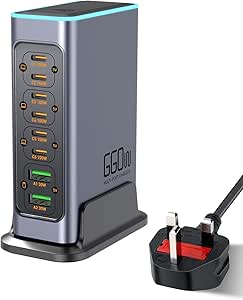 USB C Charger 8-Port Fast GaN Station, Colorful Lights - Laptop, MacBook, Dell, iPad, iPhone, Samsung