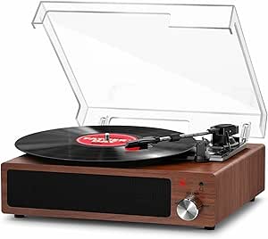 FYDEE Vintage Record Player: Belt-Drive 3-Speed Vinyl Turntable, Built-in Speakers, Headphone Jack, RCA Output