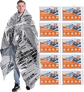 Mylar Thermal Blanket (10 Pack) - Gigantic Space Blanket for Survival & Camping, Heavy Duty First Aid Gear