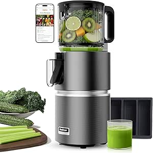 Anybear Cold Press Juicer 4.9 Inch Feed Chute, 350W Masticating Machine for Whole Fruits & Veggies, High Yield, BPA-Free Tritan