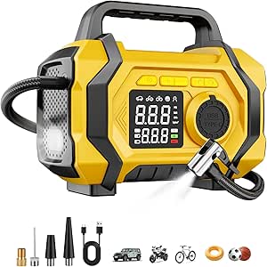 Portable Tire Inflator: Fast 150PSI Air Pump for Car, Motorcycle, Balls, Bike - Cordless, Pressure Gauge, Auto Shut-off, LED Display