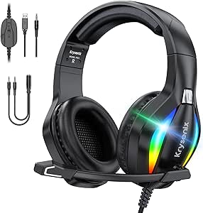 PG1 Gaming Headset with LED Light for PS4 PS5 PC Xbox Switch, Over Ear Wired Headphones with Noise Cancelling Mic - Deep Black