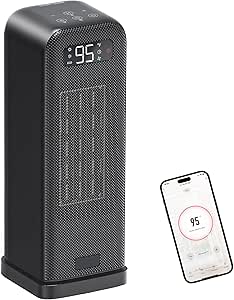 MORENTO Portable Electric Heater: Smart Voice Control, 1500W PTC Ceramic Safety, Quiet Office Bedroom Home - Black