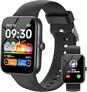 Montre Connectée Enfant, HD Smartwatch IP68 Étanche, 120+ Modes Sport, Cardio, Podomètre, Jeux - Ados 4-16 Ans, Noir