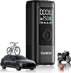 WARWOLF Portable Tire Inflator: Electric Air Pump for Car, SUV, Truck, Bike - 160PSI, Auto Shut-Off, Digital Gauge, LED Light