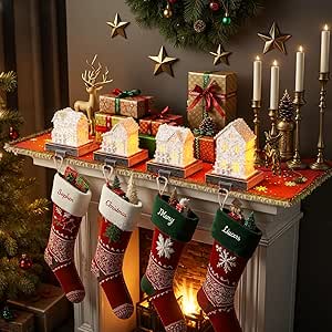 Resin Stocking Holders & Garland Hanger with LED Lights - Ideal for Christmas Décor & Holiday Parties