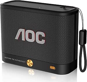 AOC Portable Bluetooth Speaker 5.4 inch Stereo Sound, BassUp, IP65 Waterproof, 30H Battery, Wireless Pairing, Compact Mini Speaker for Travel & Outdoor