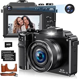 Beginner-Friendly 4K Digital Camera for Teens: Dual Lens Vlogging Kit, 32GB SD, 2 Batteries & Charger - Ideal for YouTube & Travel
