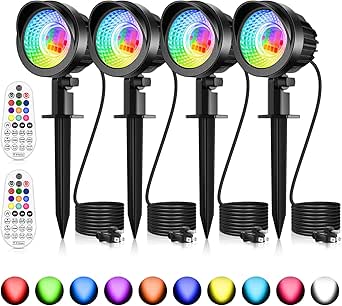 MEIKEE 15-inch RGB Outdoor LED Spotlight - Color Changing Landscape Lights with Cable - Waterproof for Garden Path Decoration