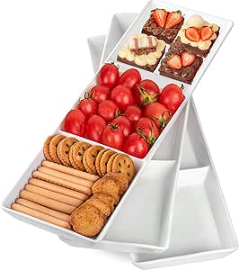 DELLING Ceramic 3-Section Serving Tray Set, White Divided Snack Platter