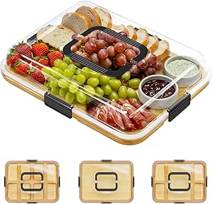 SpaceAid Charcuterie Board: Portable Bamboo Tray with Clear Lid