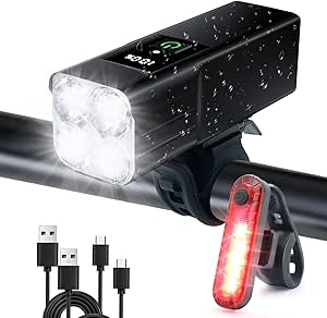 Upgrade LED Bike Lights Set - Light Sensor Mode, USB-C Recharge, Super Bright Front & Rear Lights for Safe MTB & Road Cycling