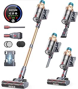 SMOTURE Cordless Vacuum 600W 65 Mins, 3-in-1 Stick Touch Screen, Anti-Tangle, Lightweight - Hardwood Carpet Pet Hair