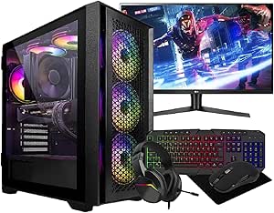 Computek Gaming PC Bundle, Intel Core i7, 16GB RAM, RTX 3050 Graphics, 256GB SSD, 1TB HDD, Wi-Fi, Windows 11, 22" Monitor