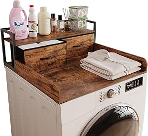 Unionly 2-Tier Washer Dryer Countertop with Shelf & Fabric Drawer - Laundry Topper for Washer Dryer Storage Organization