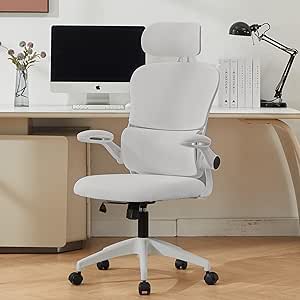 Vigosit Ergonomic Mesh Office Chair: High Back, Lumbar Support, 3D Headrest, PU Wheels - 400 lbs Capacity, White