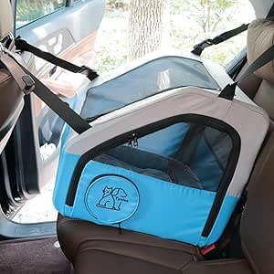 Tyalez Portable Pet Crate for Car Travel, Foldable Dog & Cat Carrier with Seatbelt & Headrest Strap, Soft-Sided Kennel