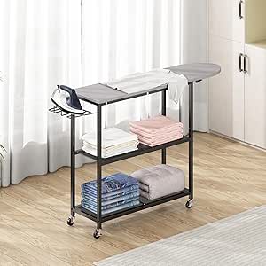 GILLAS 2-Tier Ironing Board with Storage Basket, Rustic Stand