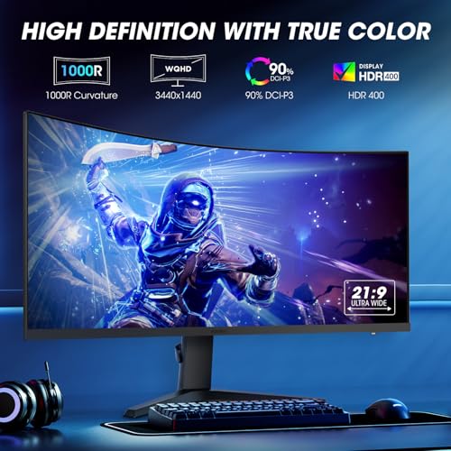 KOORUI 34" Curved Gaming Monitor, WQHD 165Hz, 1ms, HDR, VA Panel