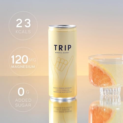 TRIP Blood Orange Sparkling Drink with Magnesium & Lion's Mane - Calorie-Free, Vegan, Pack of 12 x 250ml