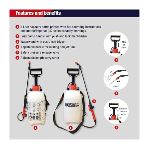 Spear & Jackson 5L Pump Action Pressure Sprayer for Gardens