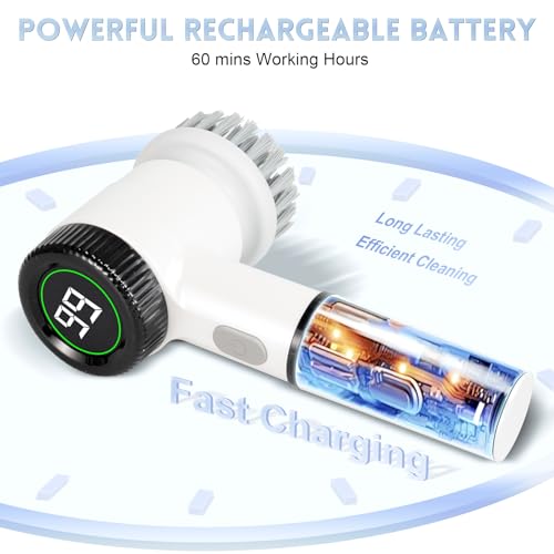 WatiHomic Electric Spin Scrubber for Bathroom Cleaning - Cordless Power Brush with 5 Brush Heads - 3 Speeds