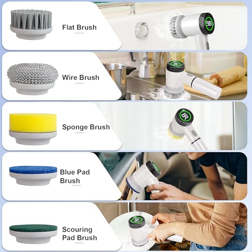 WatiHomic Electric Spin Scrubber for Bathroom Cleaning - Cordless Power Brush with 5 Brush Heads - 3 Speeds