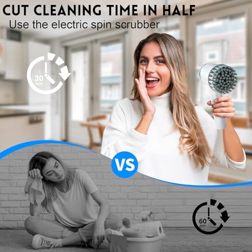 WatiHomic Electric Spin Scrubber for Bathroom Cleaning - Cordless Power Brush with 5 Brush Heads - 3 Speeds