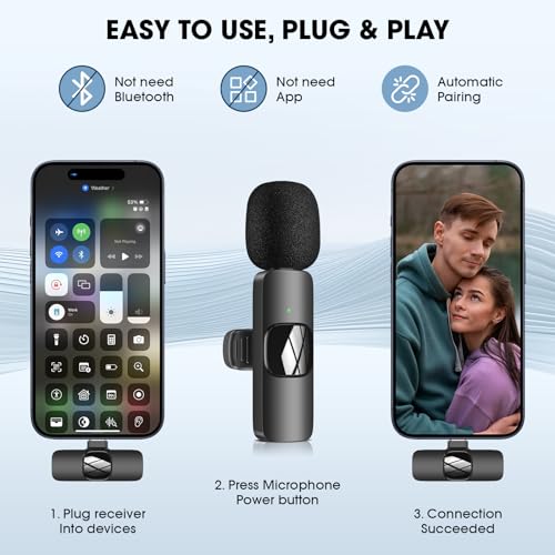 HMKCH Wireless Lavalier Mic for iPhone & Android - Noise Reduction, Crystal Sound - Video Recording, Vlogging