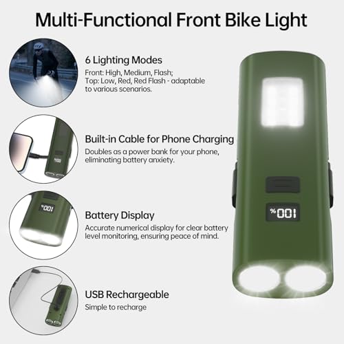 Bike Lights Front LED Torch, 1000LM Super Bright, Rechargeable - Waterproof, 6 Modes for Cycling, Fishing - 22 Hrs Runtime