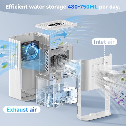 Energy Saving 2700ML Dehumidifier for Home with Quiet Operation, Auto Shut-off, LED Lights, Timer - Ideal for Bedroom, Wardrobe, Car, Bathroom - Drying Clothes