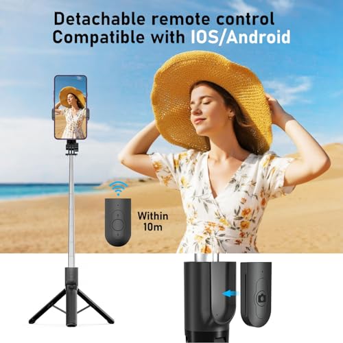 POWOMAO Telescopic Selfie Stick Tripod with Fill Light - Remote Control - Stable Tripod - iPhone/Samsung/Huawei - 125cm